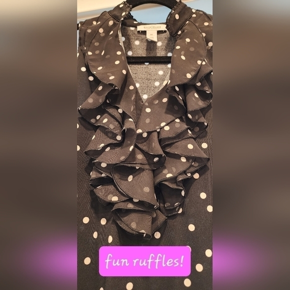 WHBM black & white polka dot v-neck dress with fun ruffles XS - Picture 3 of 4